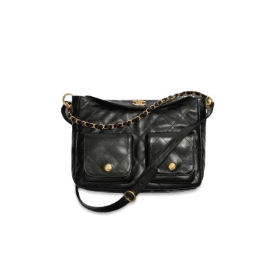 CHANEL HOBO HANDBAG GRAINED CALFSKIN & GOLD-TONE METAL BLACK AS4668 (30*21.5*5cm)